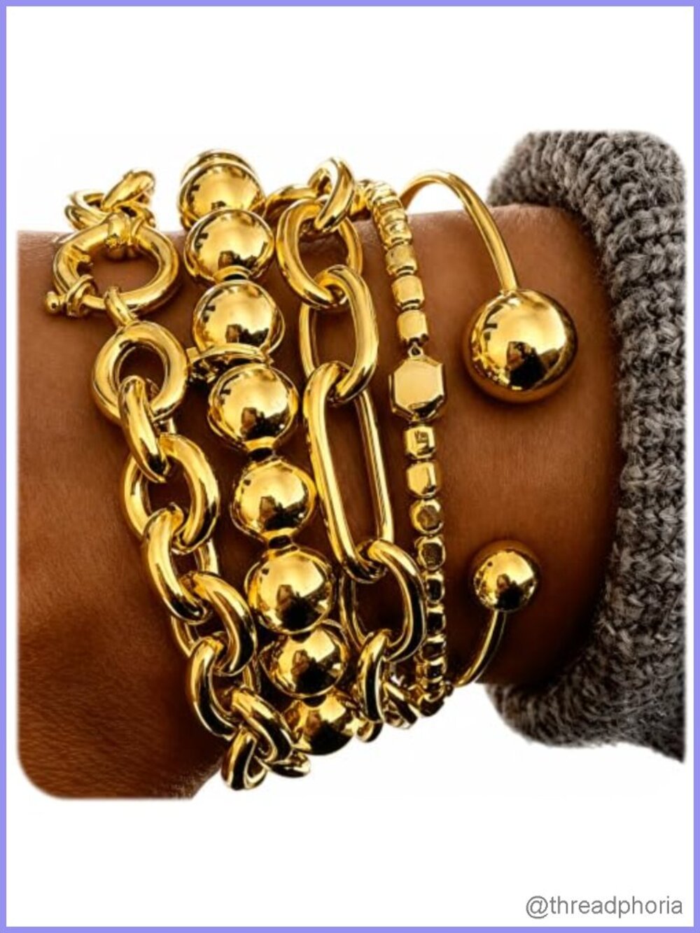 Gold Plated Stackable Bangle Bracelet Set for Women 5PC Chunky